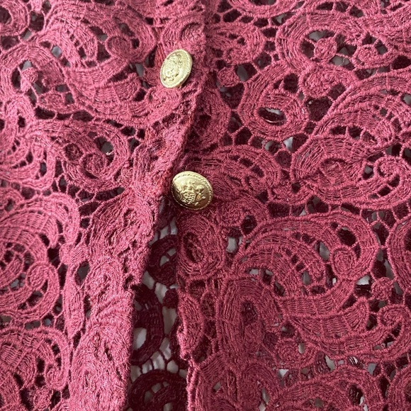 Zara Crochet Lace Eyelet Blouse See Through Maroon Top Women’s Size XS - Picture 9 of 12